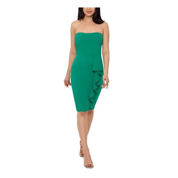 Betsy & Adam Women's Off the Shoulder Ruffle Dress Green Size 10